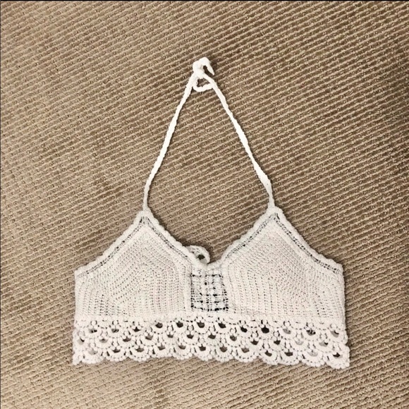 Tops - 🚫SOLD‼️ White Crochet Halter Boho Crop Top